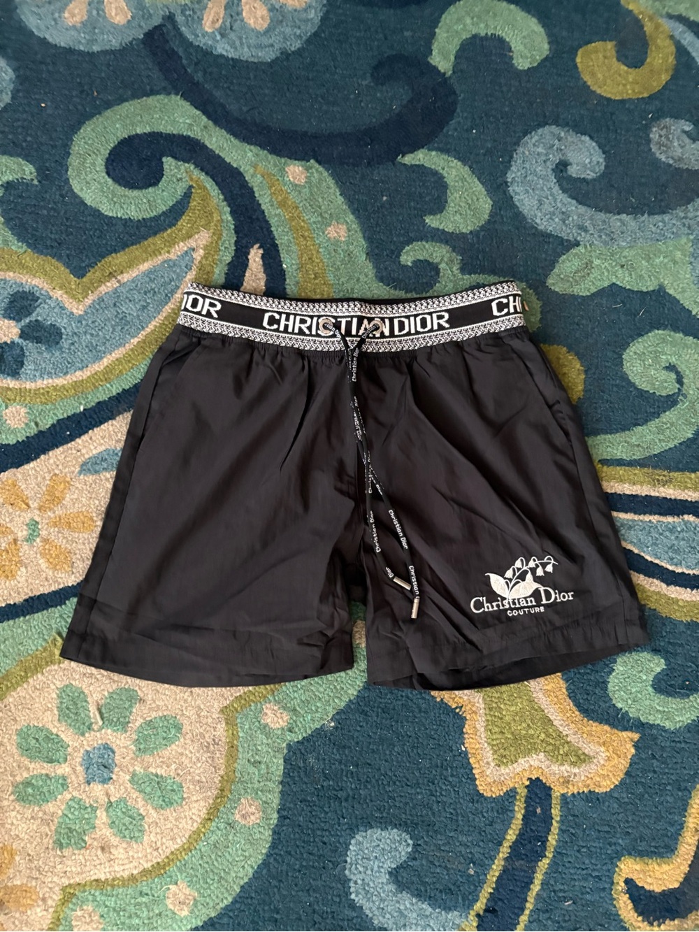 Dior Black Logo Athletic Shorts with Branded Waistband